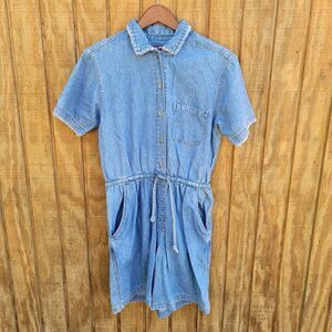 Gloria Vanderbilt Signature Vintage 90s Denim Tie Waist Romper Womens Size M